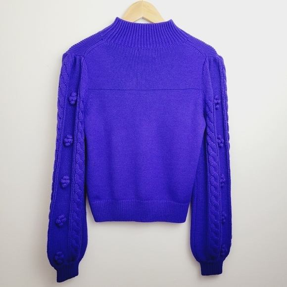 Anthropologie | Maeve Purple Kiara Textured Bobble Sleeve Mock Neck Sweater - Picture 7 of 9